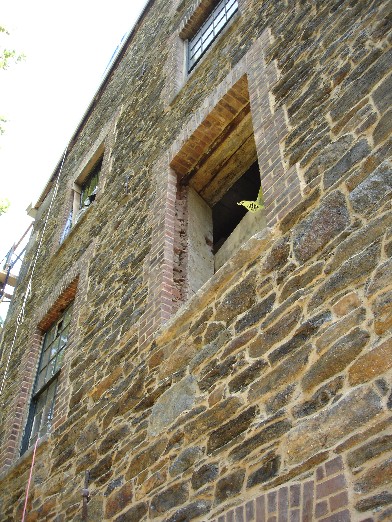 Repointed south wall at NYBG snuff mill
